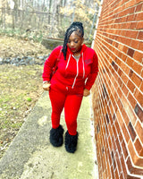 Womens stretchy two piece set with hood
